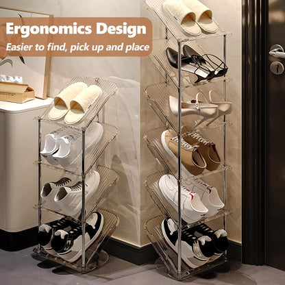 Patinao 2 Pack Sloping Narrow Shoe Rack 5 Tiers - Slim Tall Shoes Racks for Small Spaces and Corner, Shoe Storage Organiser Cabinet for Hallway,