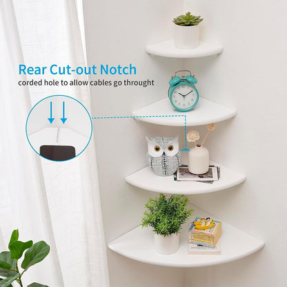 Gieanoo White Corner Shelves Wall Mount, Set of 3 White Oak Wood Floating Corner Wall Shelves Small Corner Plant Stand for Bedroom,Kitchen
