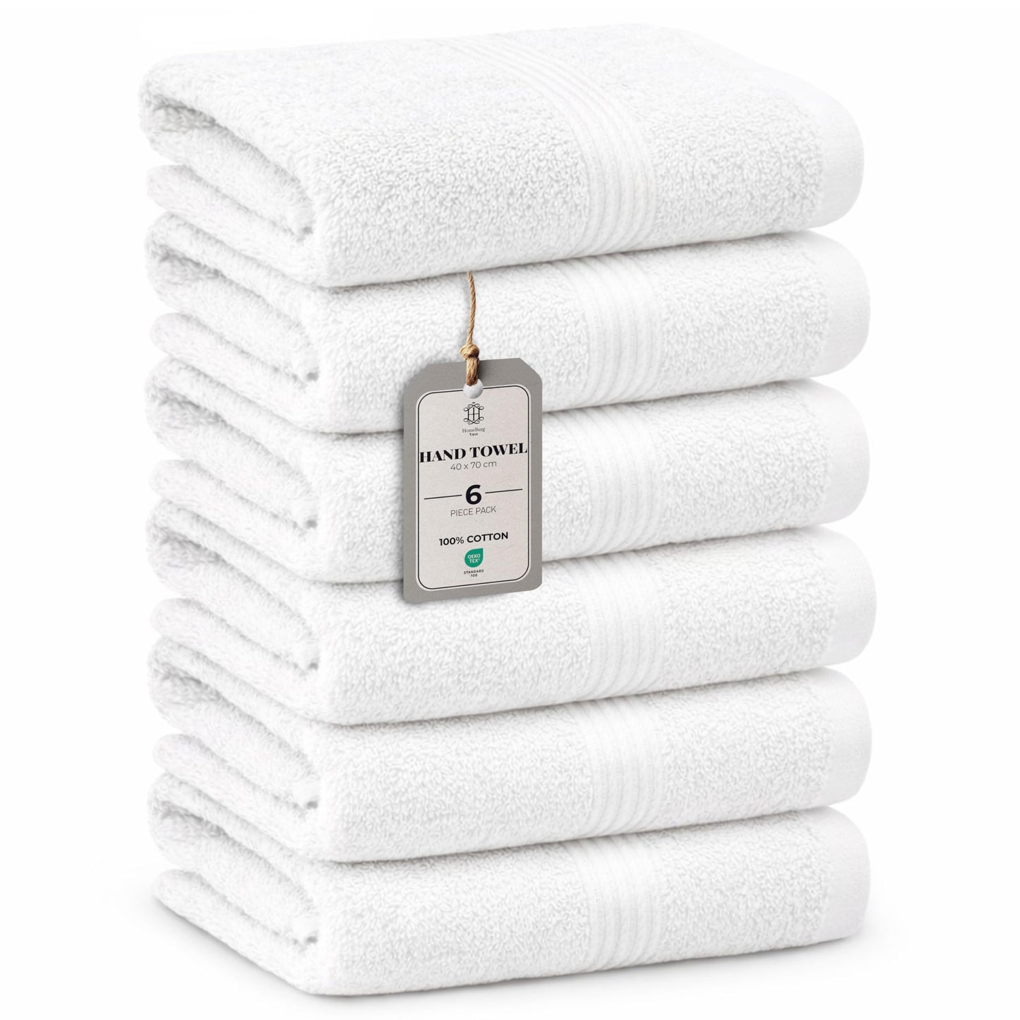 HomeBurg Luxe 6-Piece Towel Set – Soft & Absorbent Cotton, Hotel Quality, Quick-Drying, Easy Care, 40 x 70 cm, White