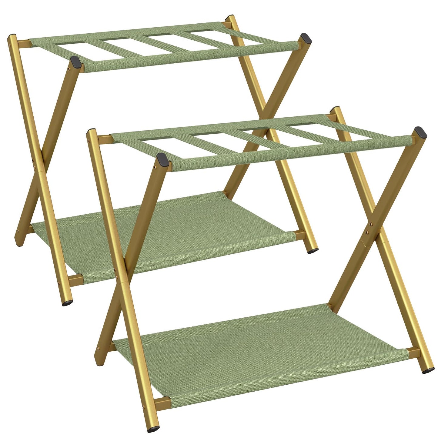 IBUYKE Luggage Rack for All Suitcase Sizes,Foldable Suitcase Stand with Fabric Storage Shelf,Easy to Assemble for Bedroom Living Room Hotel,Gold
