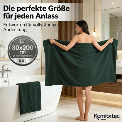 Komfortec Jumbo Bath Towels, 100% Cotton, Quick Dry, 80x200, Dark Green