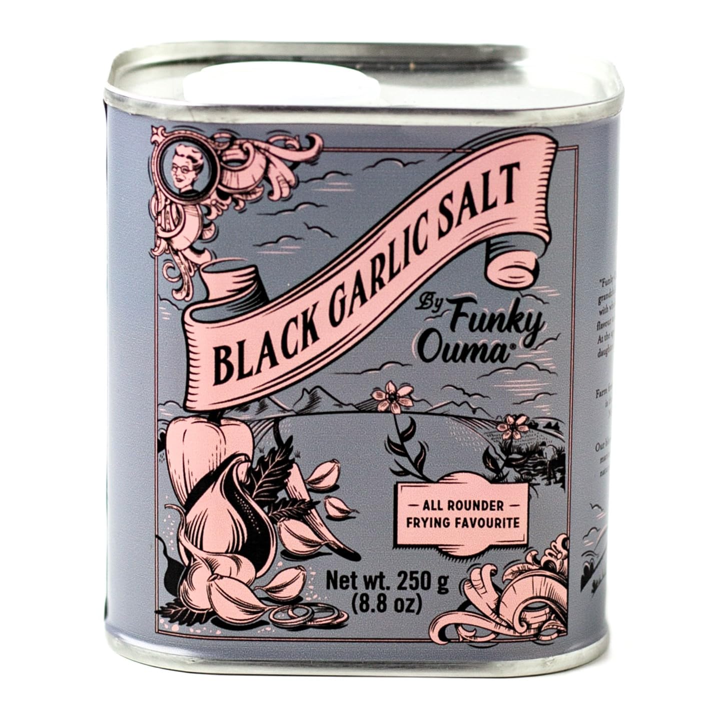 Funky Ouma Black Garlic Salt 250g - South African All Purpose Seasoning with Mixed Herbs for Men, Women, Foodies & Dads ? Natural, Vegan, Low Sodium ?