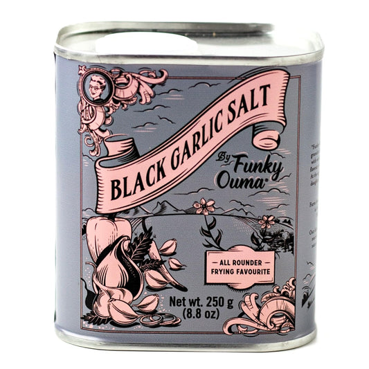 Funky Ouma Black Garlic Salt 250g - South African All Purpose Seasoning with Mixed Herbs for Men, Women, Foodies & Dads ? Natural, Vegan, Low Sodium ?