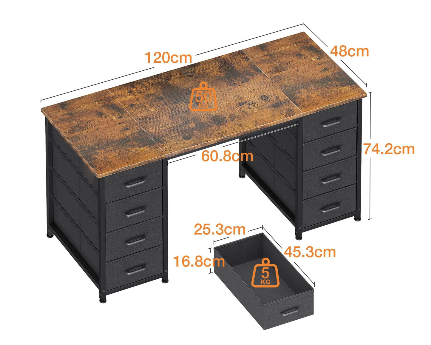 Coleshome Computer Desk with 8 Fabric Drawers, Office Desk with Storage