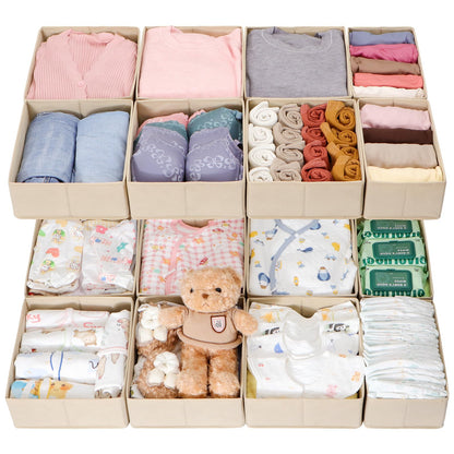 ORLISA Set of 16 Drawer Organisers, Compatible with PAX Wardrobe, 100 x 58 cm, Foldable Fabric Boxes with Sturdy Base for Clothes, Robust Beige