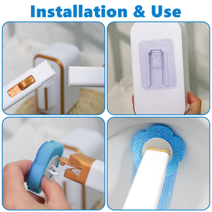 Disposable Toilet Brush with 48 Cleaner Refills, Toilet Brush Disposable with Wall Mounted Holder and Extended Handle for Showers and Bathroom
