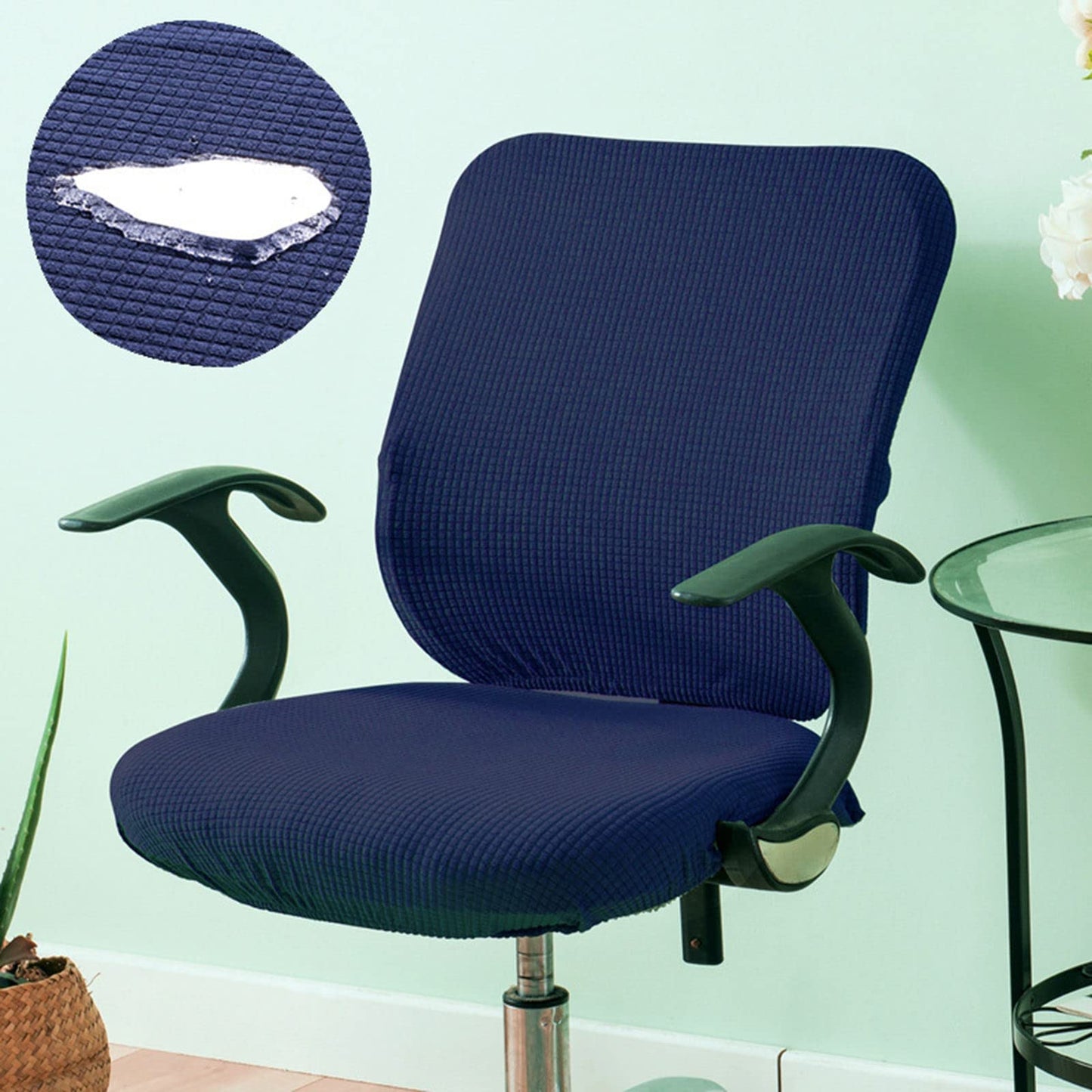 Fenteer Stretch Office Covers Seat Cover Slipcover Desk Seat Cushion Protectors for Computer, Dark Blue