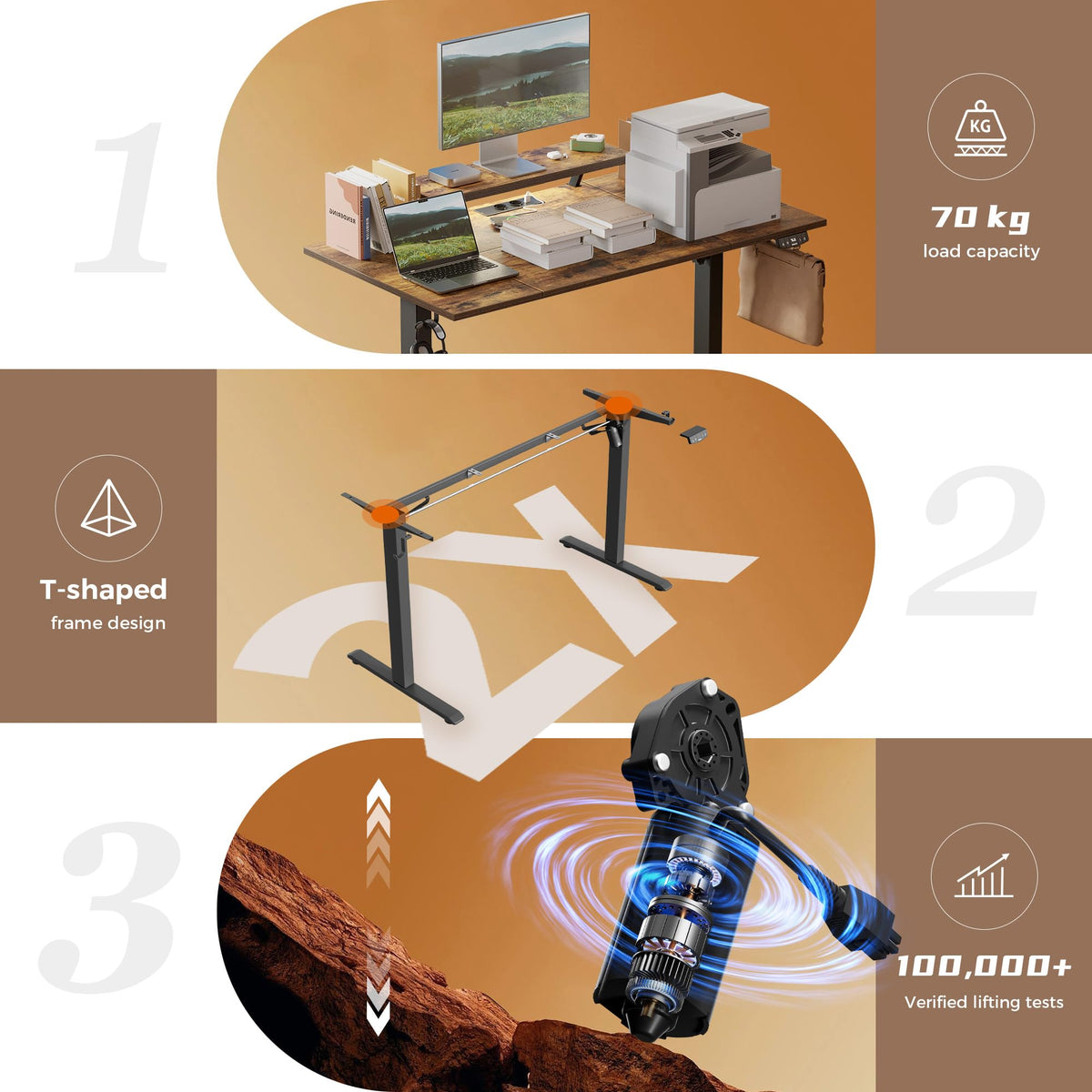 Klicelor Electric Standing Desk, Led & Plug, Movable Monitorstand, 140x80