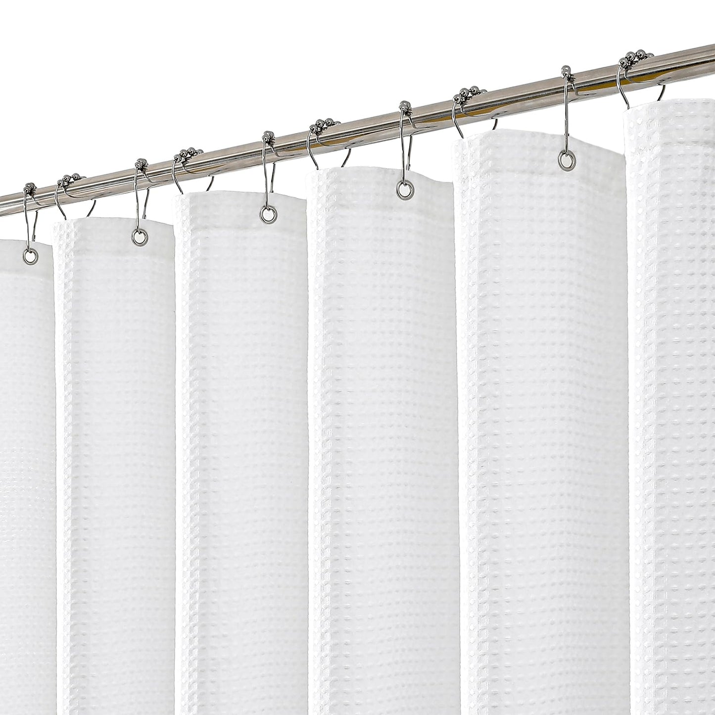 meioro White Shower Curtain, Mould Proof and Mildew Resistant Waffle Heavy Textured Fabric Shower Curtains with 12 Hooks, 150 x 180cm Luxury Weighted