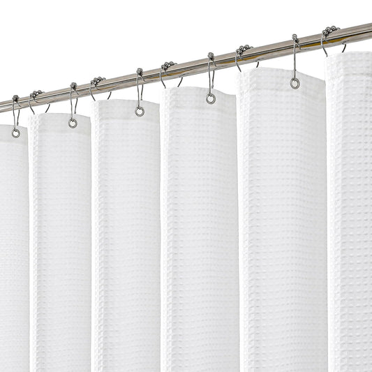 meioro White Shower Curtain, Mould Proof and Mildew Resistant Waffle Heavy Textured Fabric Shower Curtains with 12 Hooks, 180 x 200cm Luxury Weighted