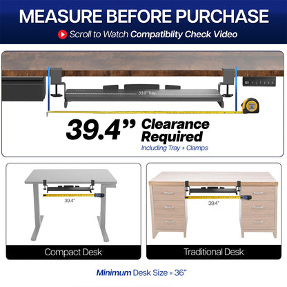 VIVO Extra Long Clamp-on Computer Keyboard and Mouse Under Desk Slider Tray, 86cm x 28cm Pull Out Platform Drawer, Rustic Vintage Brown, MOUNT-KB15EN