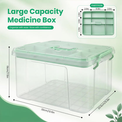 Nymblis Large Medicine Storage Box, 2-Layers Medication Box with Lid, Green