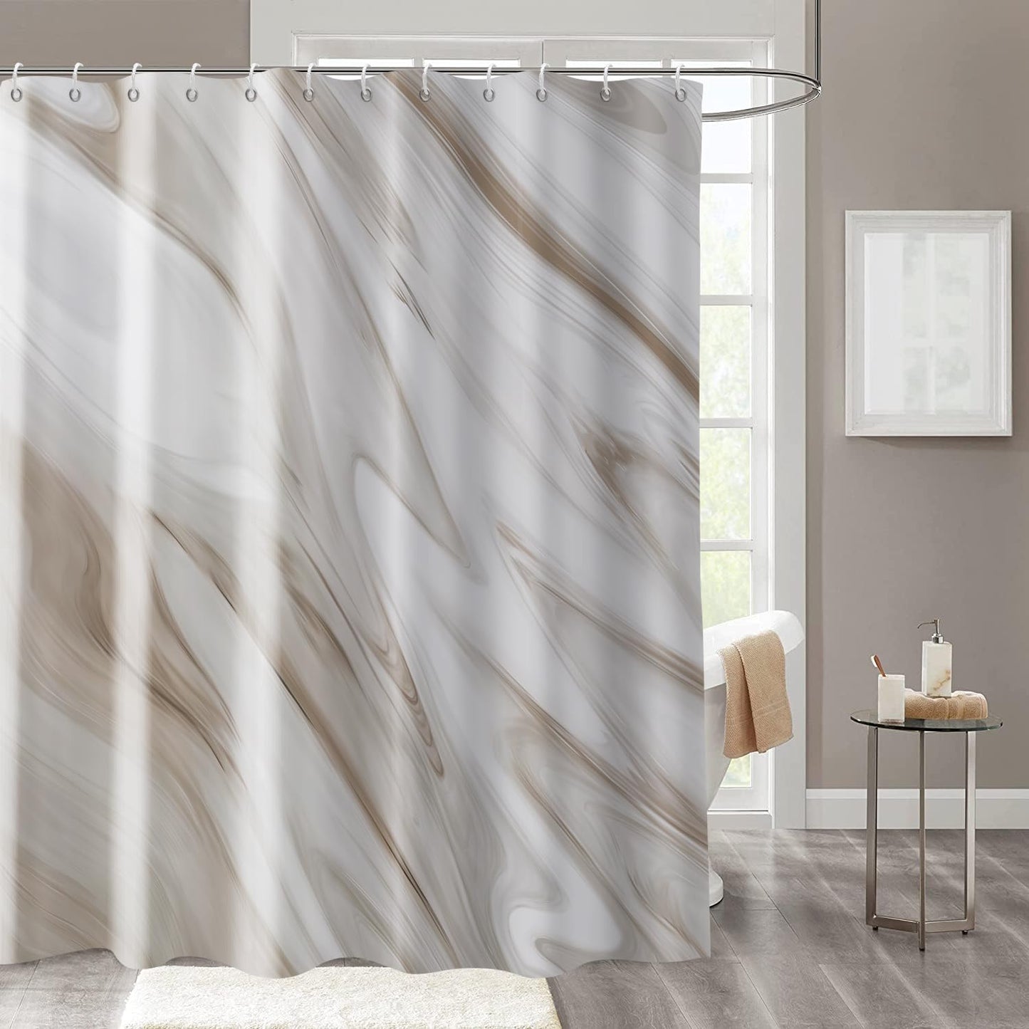GCIREC Brown Marble Shower Curtain, Grey Brown Modern Abstract Wave Luxury Bathroom Curtain Bathtub Home Decor Waterproof Fabric Machine Washable with