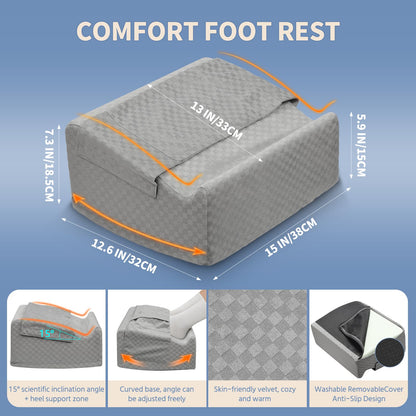 Nockovi Ergonomic Foot Rest for Under Desk at Work – 15° Tilt Angle Under Desk Footrest with High-Resilience Foam, Velvet Top & Non-Slip Base