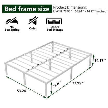 DUMEE 4ft6 Double Bed Frames, 36cm High Metal Platform Bed Frames Double with Storage Under Bed/Steel Slats Mattress Base, No Box Spring Needed