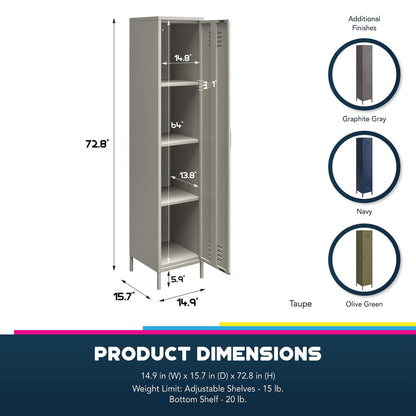 DHP Furniture Bradford Single Metal Storage Cabinet Navy