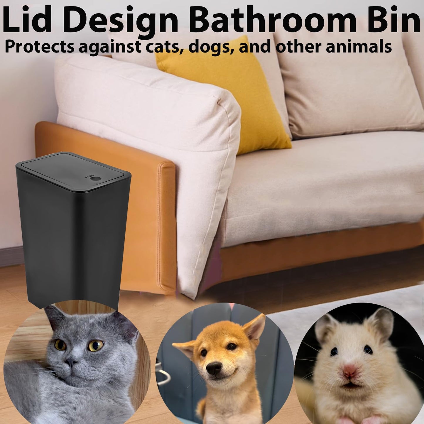 2Pack Bathroom Bin with lid,Push Button Slim Kitchen Bin,Plastic Bins for Toilet, Dog Proof Thin Bathroom,Trash Can for Bedroom Office Living Room