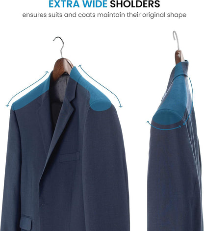 High-Grade Wooden Hangers - Set of 6 - Heavy-Duty Coat Hangers with Wide Shoulders