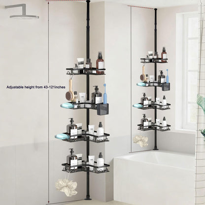 YEVVAIOC Corner Shower Caddy Tension Pole,43 to 121 Inch Adjustable Bathroom Organizer Shelves Rustproof with 4-Tier, for Small Bathrooms