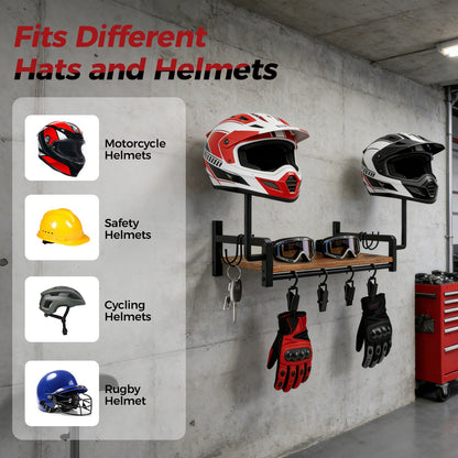 Motorcycle Helmet Holder Wall Mount, Stand for 2 Helmets with 4 Glove Hooks