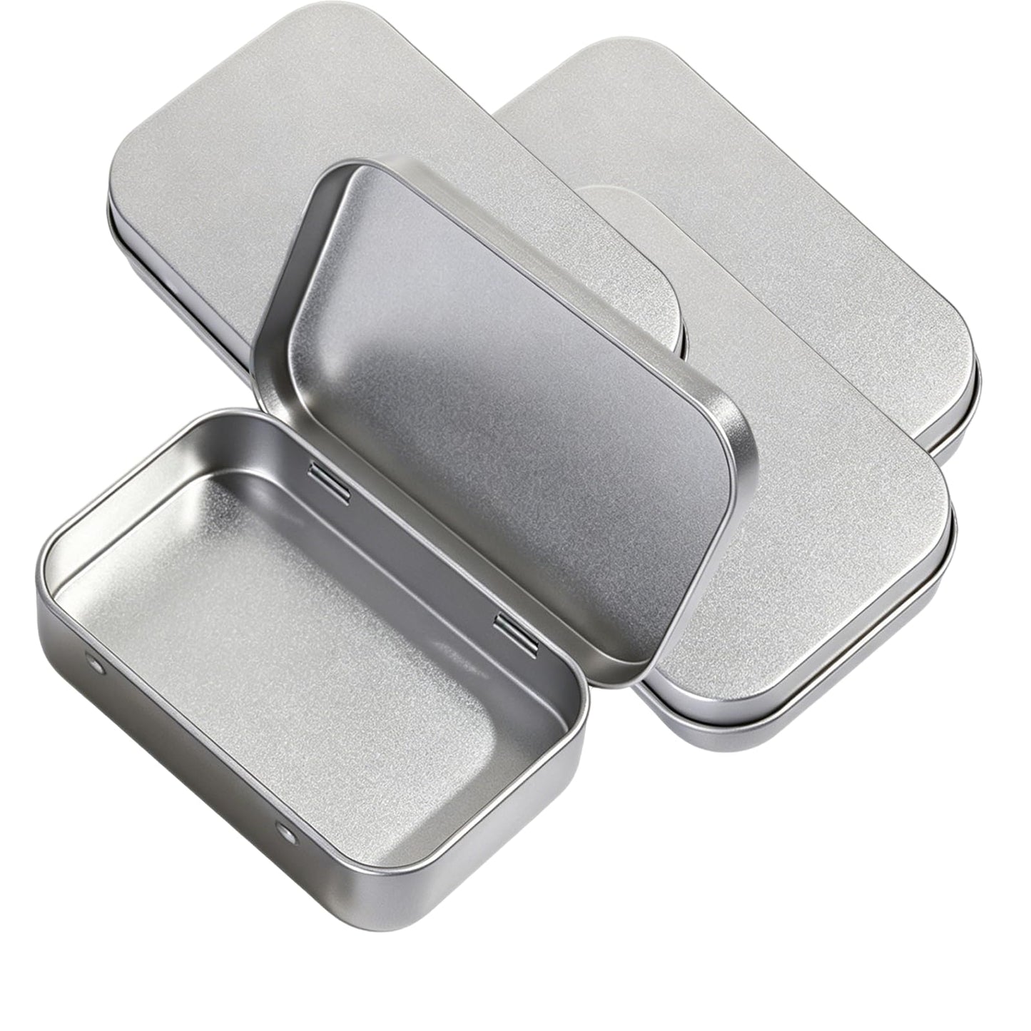 YCZARD 4Pcs Small Tins Containers, Metal Rectangular Tin Cans, Portable Empty Storage Box with Lid for Candy Key Earrings and Small Items Silver