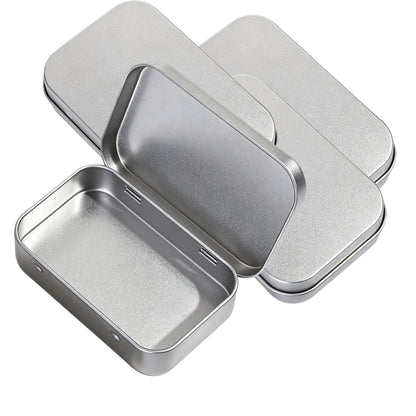 YCZARD 4Pcs Small Tins Containers, Metal Rectangular Tin Cans, Portable Empty Storage Box with Lid for Candy Key Earrings and Small Items Silver
