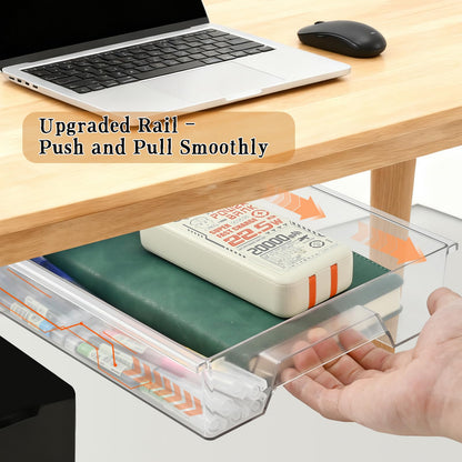 Hi-ERA 10.91"x 8.23" Under Desk Drawer Storage Organizer, Durable PC Material Self-Adhesive with Slide Out Rail