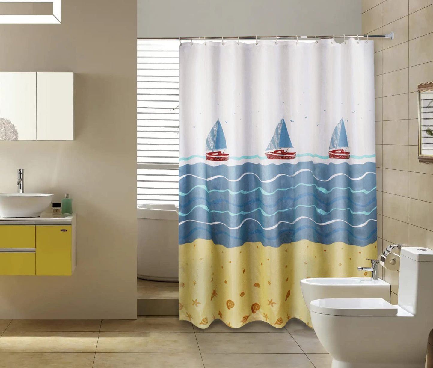 GONOVE Shower Curtain 280 x 200cm Mildew Resistant Waterproof Thicken Polyester Fabric Sail Boat Bathroom Shower Curtain Liner Long Washable Bath