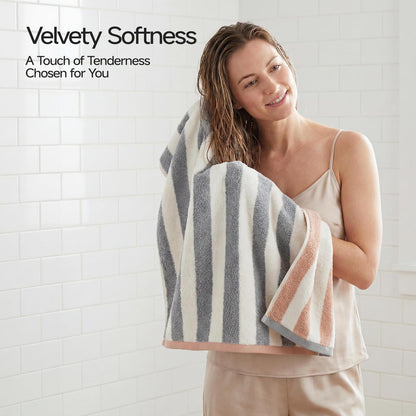 REDKISS 2 Pack Striped Hand Towels for Bathroom - 100% Cotton Decorative Hand Towel Set, 32x72cm, Soft Absorbent and Quick-Dry Towels for Bathroom