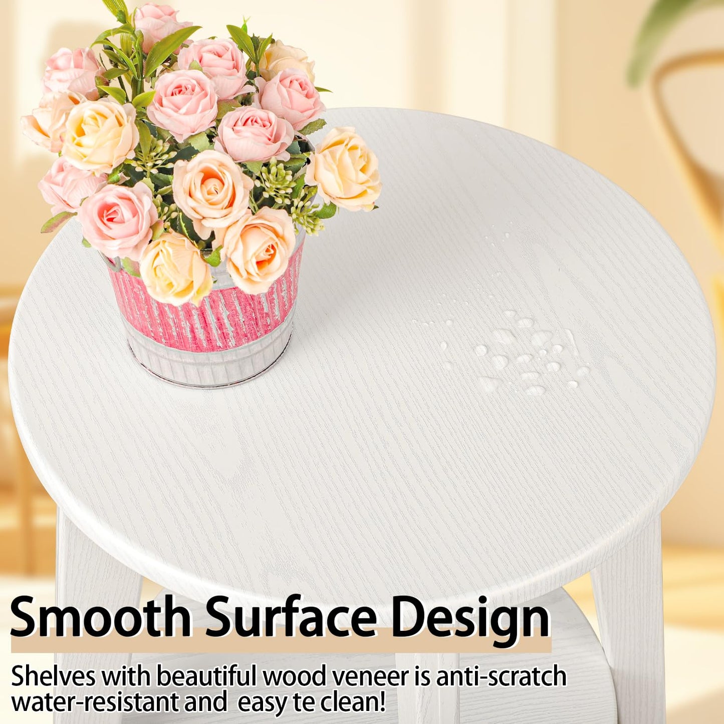 FEUFOAM Small End Side Table Wooden Round End Table with Lower Shelf White Nightstand Sofa Tables for Small Spaces, Living Room, Bedroom