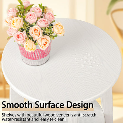 FEUFOAM Small End Side Table Wooden Round End Table with Lower Shelf White Nightstand Sofa Tables for Small Spaces, Living Room, Bedroom