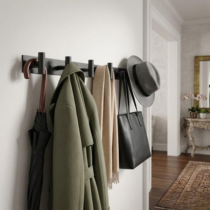WOOFOOW Rustproof Modern Black Metal Coat Hooks for Wall, Heavy Duty Coat Hanger Wall Mounted, 5 Hooks Wall Mounted for Bathrooms, Kitchen, Bedroom