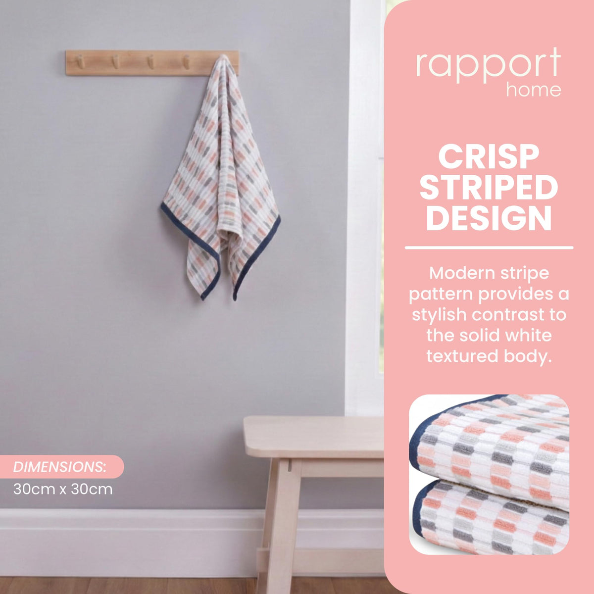 Rapport Home Santa Cruz Face Towels 2 Pack | Blush | 30x30cm | Luxurious 500GSM 100% Cotton | Oeko-Tex Certified Soft & Absorbent Face Cloths