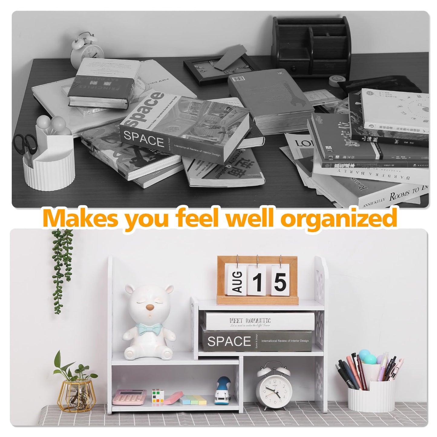 DoToGo Desk Shelf Organizer, Deskop Bookshelf for Small Space Adjustable Expendable for Office, Home, Kitchen (Polyvinyl Chloride)