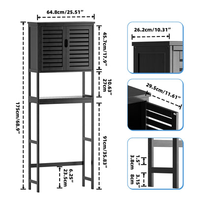 SMIBUY Bathroom Storage Shelf with Cabinet, Bamboo Over-The-Toilet Organizer Rack, Freestanding Toilet Space Saver with 3-Tier Adjustable Shelves