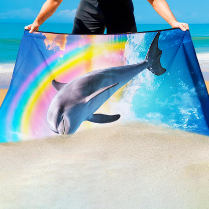 Violetpos Rainbow Dolphin Beach Towel, Extra Large 180x90 cm 250GSM Microfibre, Sand Free Quick Dry