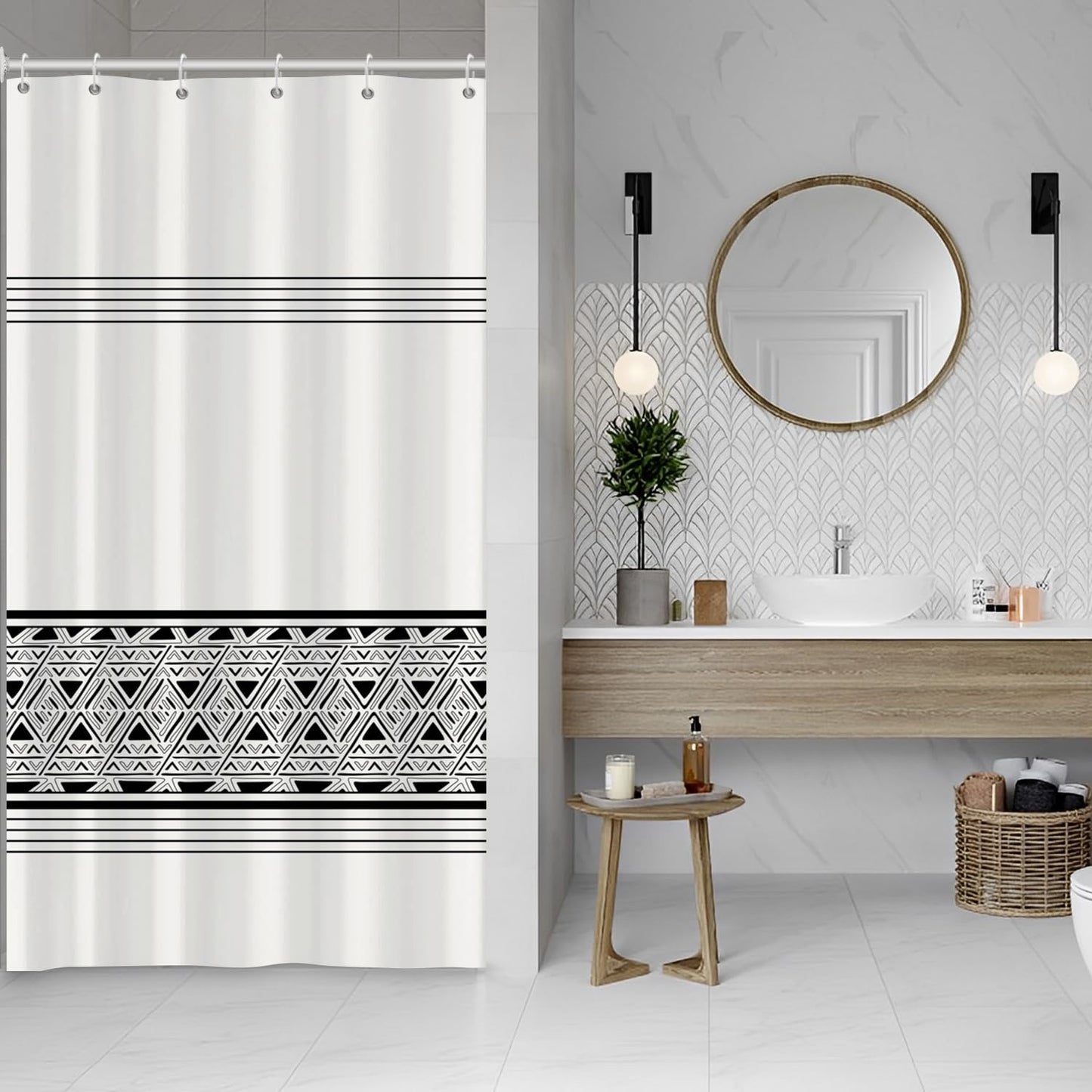 ASDCXZ Stripe Shower Curtain 90x180 cm, Modern Boho Style Rule Black White Geometry Bath Washable Narrow Shower Curtains Polyester Textile Waterproof