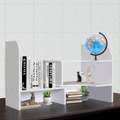 DoToGo Desk Shelf Organizer, Deskop Bookshelf for Small Space Adjustable Expendable for Office, Home, Kitchen (white-wanqu-wlk)