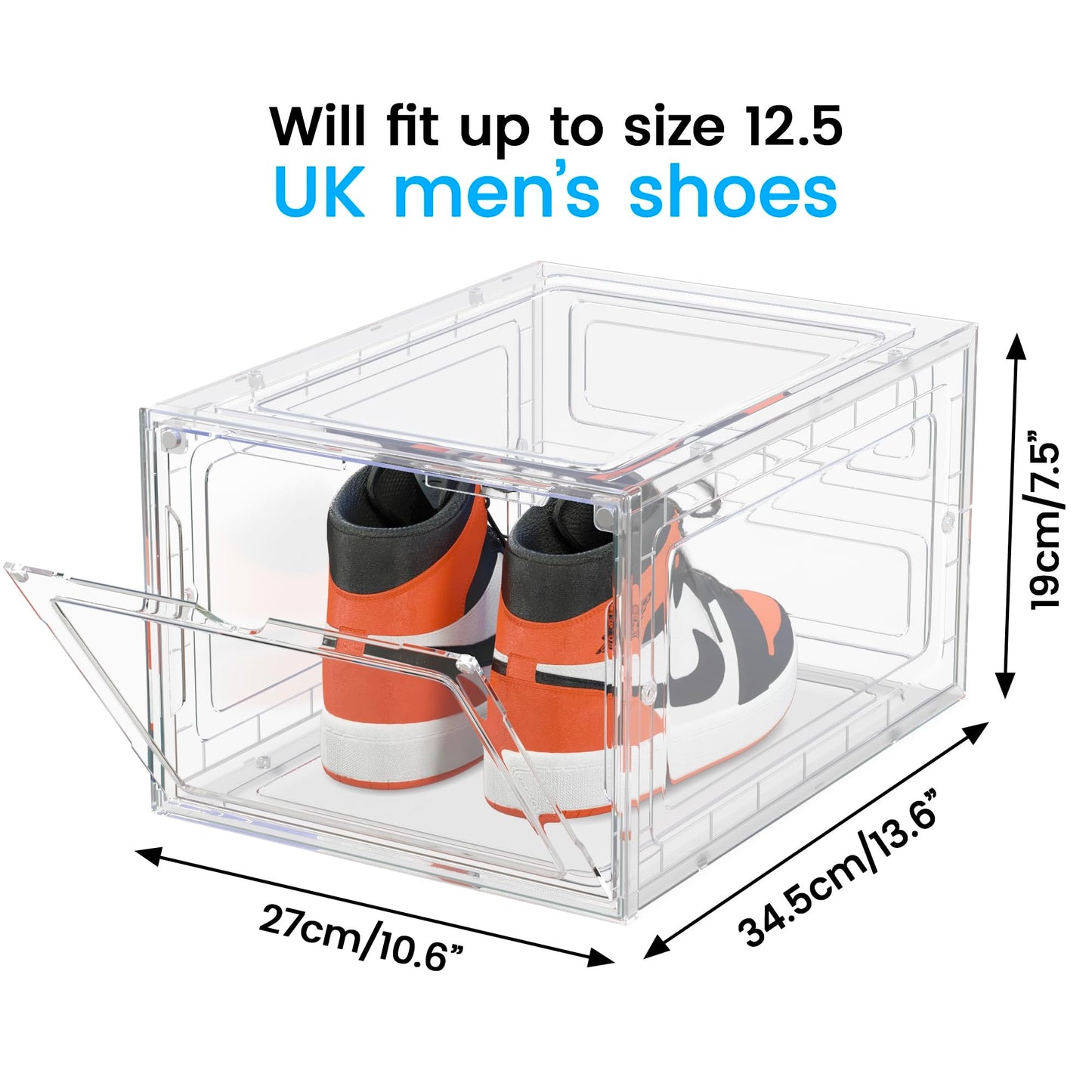 Unique Impression 8 Pack Shoe Storage Box - Clear Stackable Boxes - Plastic Trainer Storage Boxes - Transparent Shoe Display Containers