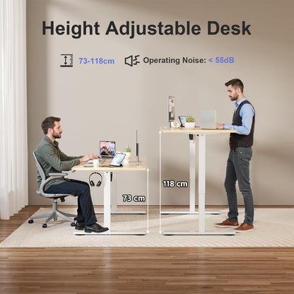 JUMMICO Height Adjustable Desk COMPLETE TABLE TOP Electric Desk Height Adjustable with Memory Function Standing Desk Computer Desk 110 x 53 cm Beige