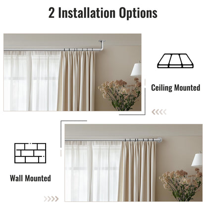 DEFYNEE Silver Curtain Poles, 80-305cm, 25mm Diameter, Extendable, Industrial Style, Wall/Ceiling Mounted, Matte Finish on Metal