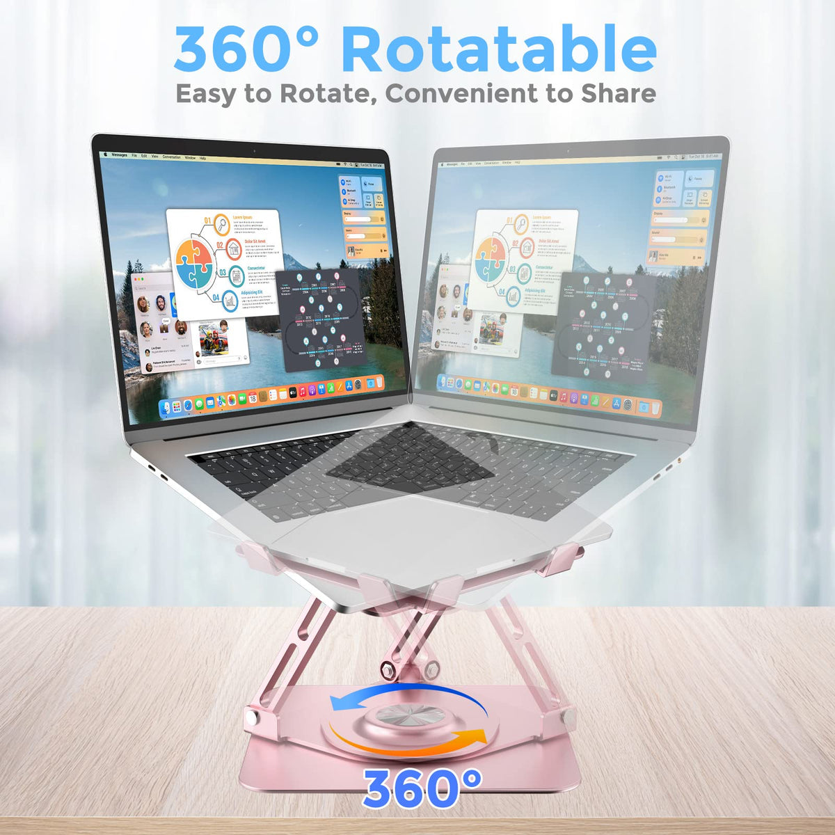 Swivel Laptop Stand for Desk, Adjustable Height Aluminum Computer Stand with 360 Rotating Base, Foldable Ergonomic Riser