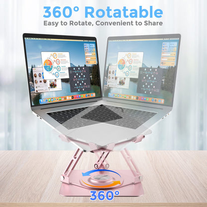 Swivel Laptop Stand for Desk, Adjustable Height Aluminum Computer Stand with 360 Rotating Base, Foldable Ergonomic Riser