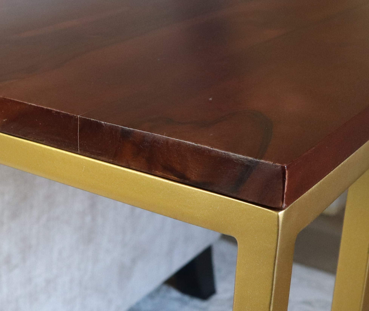 ASPECT Romy C-Sofa Table/Side/Laptop Table (Brown Acacia Wood Top/Gold Frame, 51x28x66(H) cm) ST93BR/G