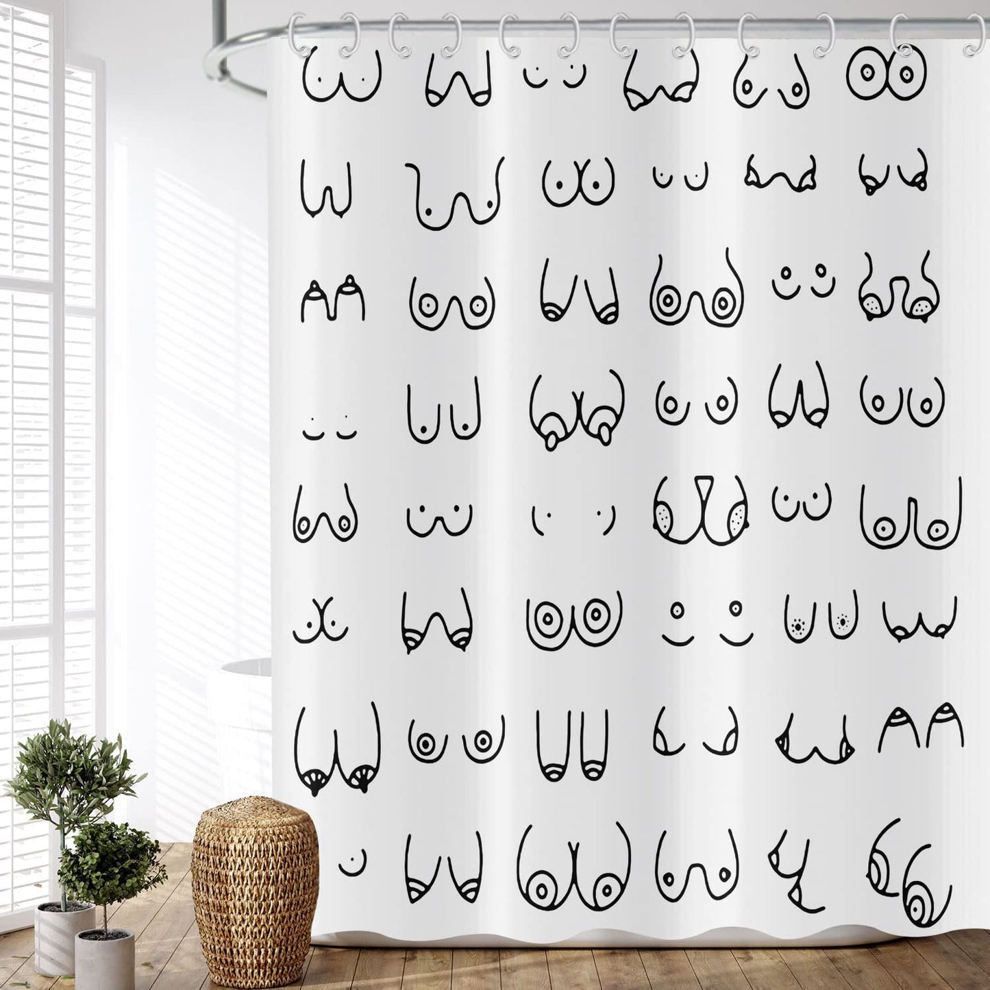 ASDCXZ Shower Curtain Black White 180x200 cm, Modern Simple Funny Black White Graffiti Lines Washable Fabric Bath Shower Curtains Polyester Textile