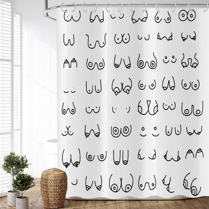 ASDCXZ Shower Curtain Black White 180x200 cm, Modern Simple Funny Black White Graffiti Lines Washable Fabric Bath Shower Curtains Polyester Textile
