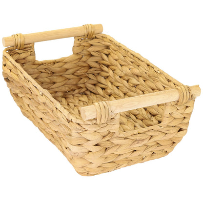 HMF Storage basket woven from water hyacinth, decorative basket with wooden handles for storage in the bathroom, living room, kitchen