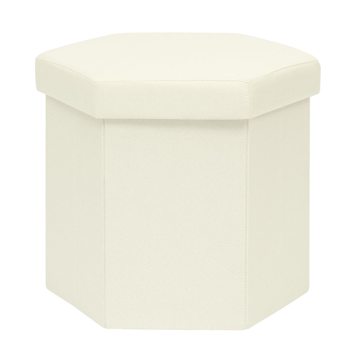 PINPLUS Folding Storage Ottoman, Linen Hexagonal Footrest, Cream White