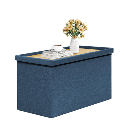 Bonlife Large Storage Ottoman Bench, Foldable Footstool with Tray
