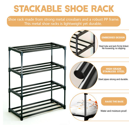 Lichamp Shoe Rack,4 Tier Stackable Shoe Rack,Shoe Storage Organiser Mini Shoe Organizers with Quick, Footware Storage Tool-Free Assembly for Entryway